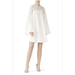 GIAMBA Paris Giambattista Lace Yoke Valli White Mini Dress Size 36 XXS